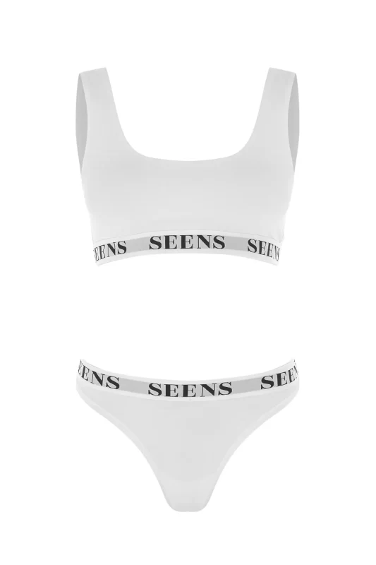 Unicus Crop Top & Orela String Beyaz Takım