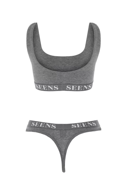 Unicus Crop Top & Orela String Gri Takım