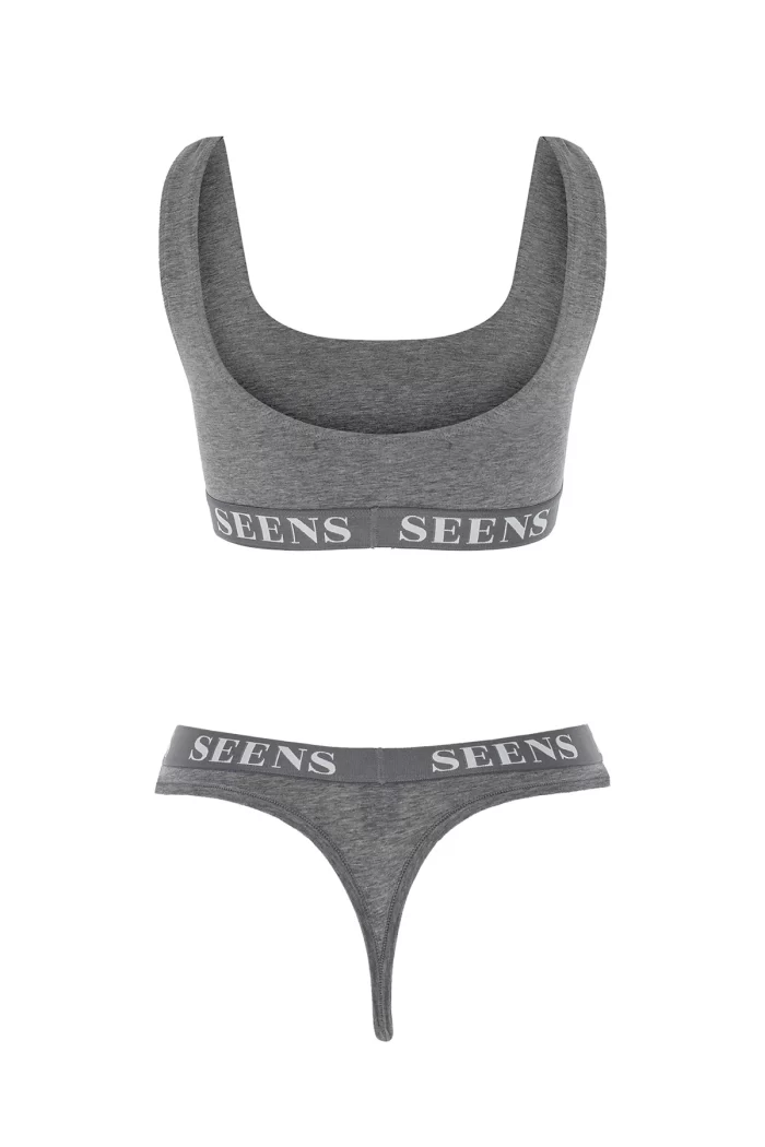 Unicus Crop Top & Orela String Gri Takım