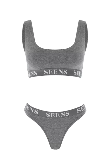 Unicus Crop Top & Orela String Gri Takım