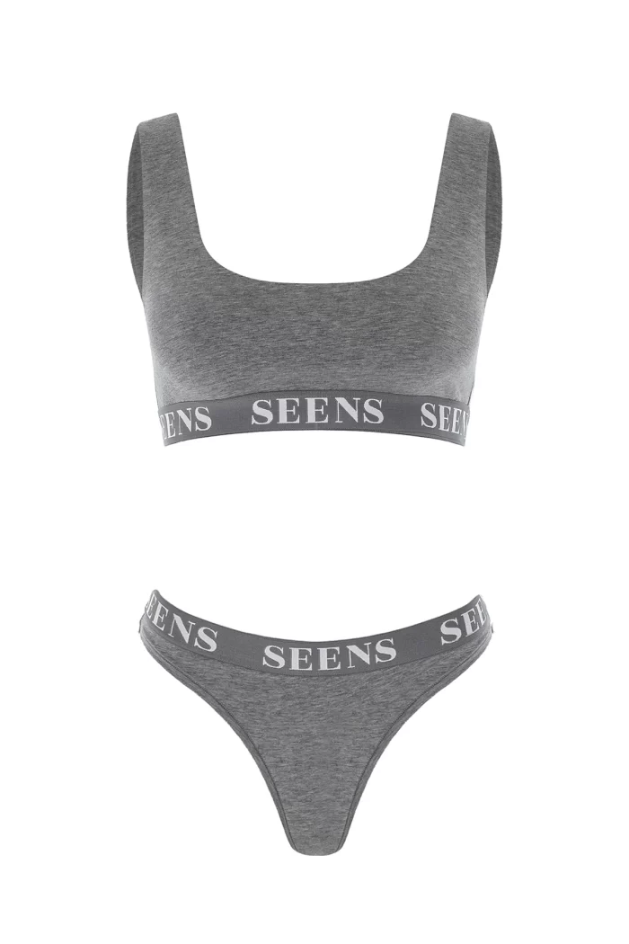 Unicus Crop Top & Orela String Gri Takım