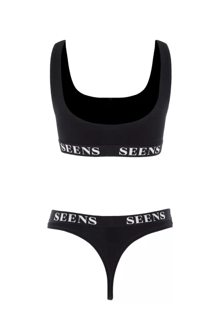 Unicus Crop Top & Orela String Siyah Takım