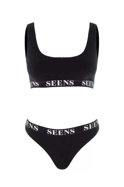 Unicus Crop Top & Orela String Siyah Takım