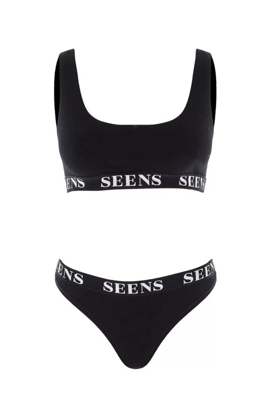 Unicus Crop Top & Orela String Siyah Takım