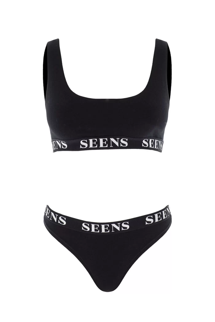 Unicus Crop Top & Orela String Siyah Takım